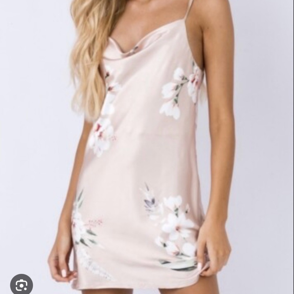 Princess Polly Floral Silk Slip Mini Dress - Cream